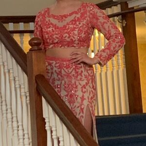 Sherri Hill Coral Embroidered Prom Dress